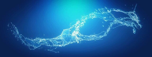 抽象的な曲線の青い波と水しぶきの背景