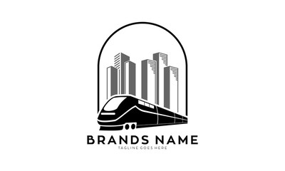 Train in the city building vector logo