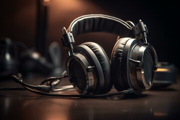 Plakat Recording studio headphones for music and sound professionals. Generative AI