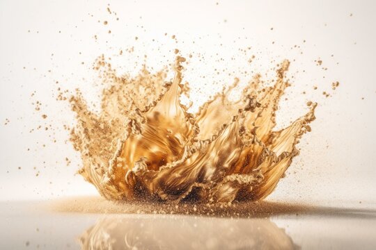 Blurred, Golden Sand Explosion On White Background. Generative AI