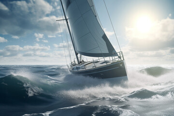 Yacht sailing through the waves , Generative AI	
