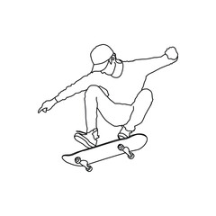 Jump skateboarding man linear drawing design vector