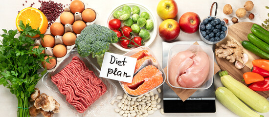 Healthy eating plan. Diet and meal planning. Top view.