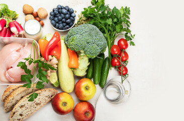 Healthy eating plan. Diet and meal planning. Top view.