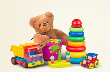 Educational colored kids toys on desk