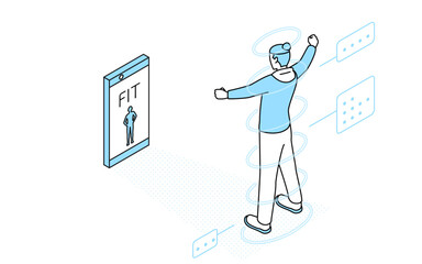 DXのイメージ、体のサイズをスマホのカメラ機能で測るアプリを使う男性