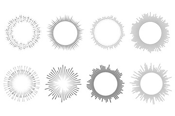 Circle sound wave. Circular music audio round. Radial graphic of voice. Abstract equalizer. Symbol of waveform burst rays. Vector set on white background - obrazy, fototapety, plakaty