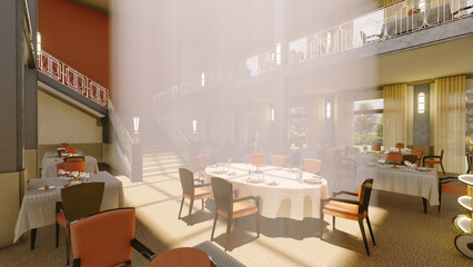 The spacious atmosphere of this luxury a la carte restaurant is accentuated by a magnificent central staircase.