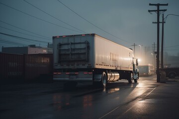 Truck trailer in paved lot. Generative AI
