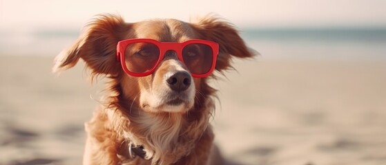 Cute Dog Enjoying a Sunny Beach Vacation , Generative AI	