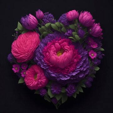 Heart of flowers in pink color