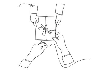 Continuous one line drawing of hand giving gift to father. Happy father's day concept. Single line draw design vector graphic illustration.
