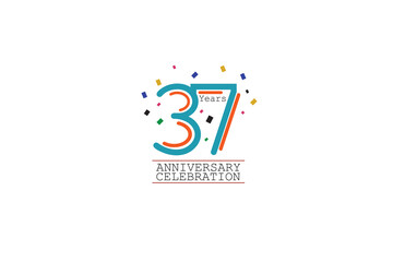 37th, 37 years, 37 year anniversary 2 colors blue and orange on white background abstract style logotype, vector design for celebration vector