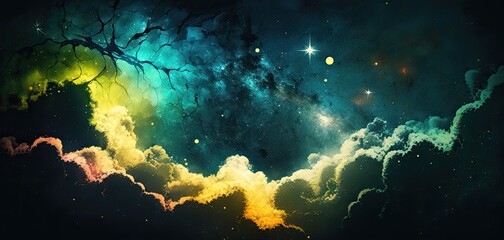 Fototapeta na wymiar Colorful abstract explosion in space. Nebula alien cloud. Universe painting watercolor sponge paint. 
