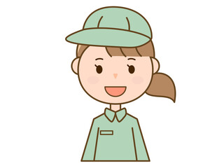 笑顔で正面を向く作業服を着た女性作業員_配達員_清掃員のイラスト