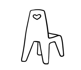 Child chair with heart. Doodle vector outline illustration