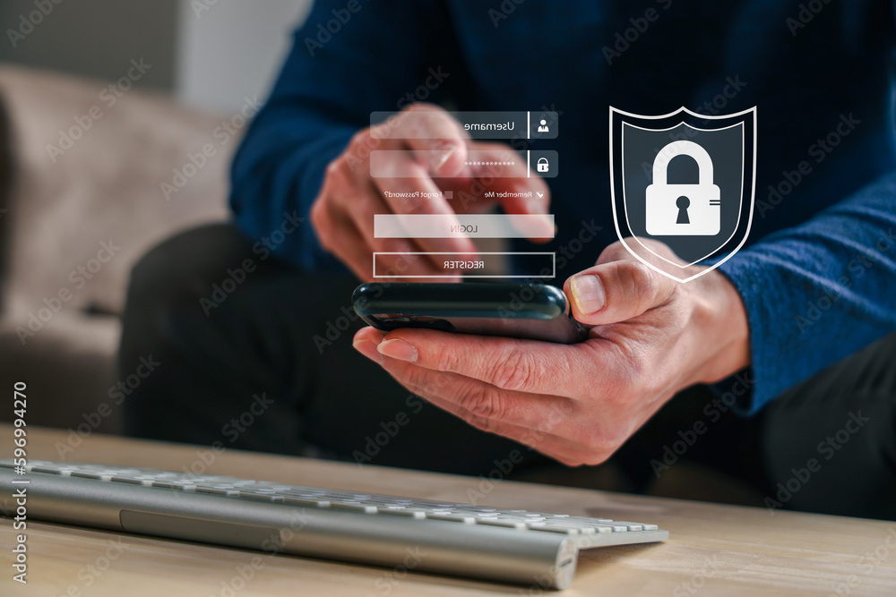 Poster cybersecurity concept, user privacy security and encryption, secure internet access future technolog