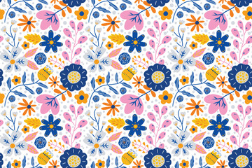 Colorful Retro Flower Seamless Pattern