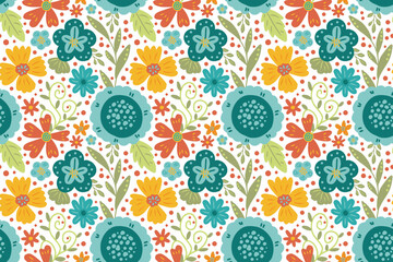 Colorful Retro Summer Flower Seamless Pattern