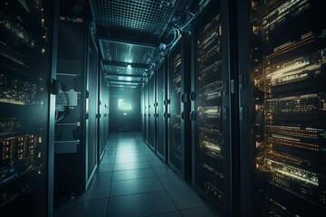 Devices connected to digital storage in data center via internet, allowing for cloud computing and smart home communication. Generative AI