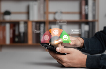 Customer review satisfaction feedback survey concept. Users rate service experience on online...