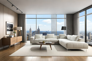 Fototapeta premium The interior design of a warm and inviting living room design that is perfect for relaxing after a long day | Generative AI