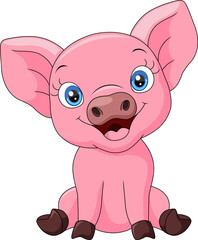 Cute baby pig cartoon sitting