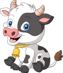 Cute baby cow cartoon sitting