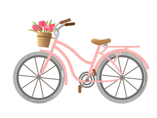 Fototapeta na wymiar vector flat illustration of cute bike with flowers