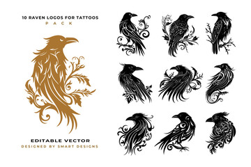 Raven Logos for Tattoos Pack x10