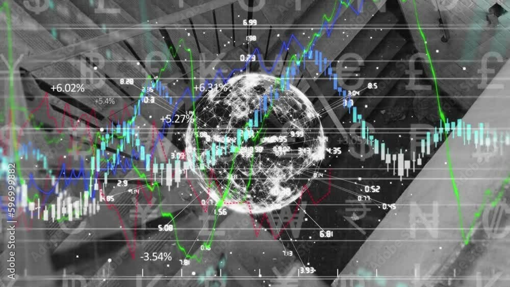 Poster animation of globe with connections and data processing