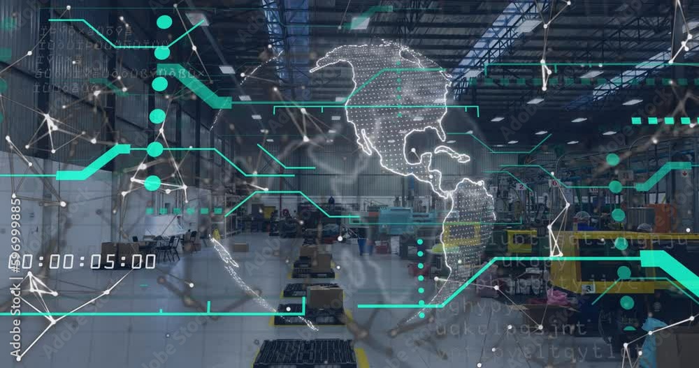Poster animation of globe with connections and data processing