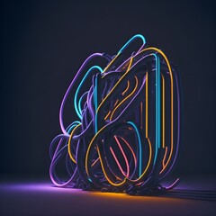 3d rendering, colorful neon loops glowing in the dark. Minimalist wallpaper with linear light stroke