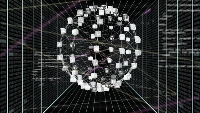 Animation of globe with connections and data processing