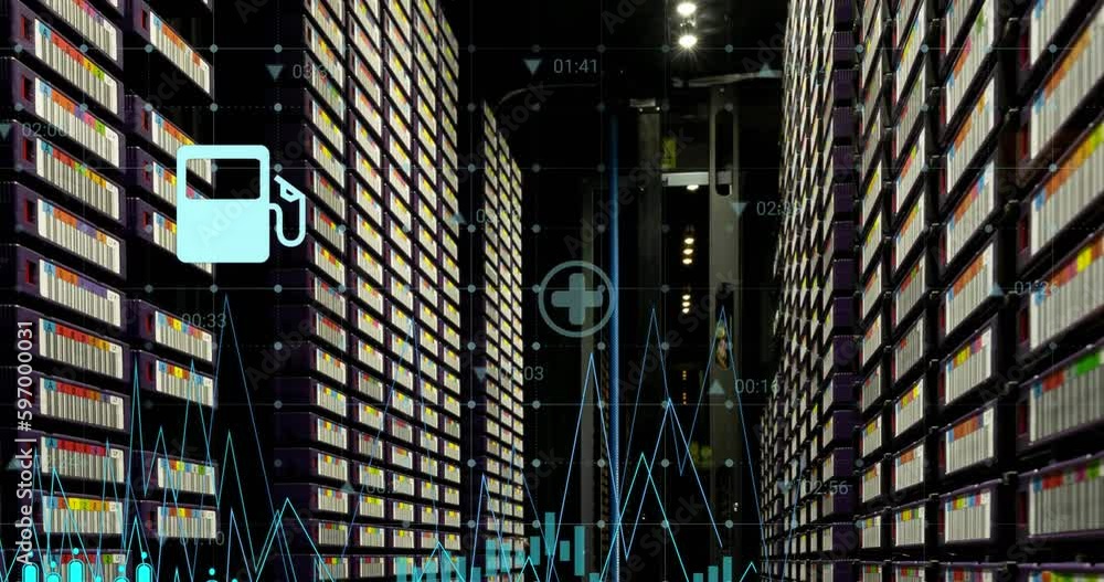 Poster animation of financial data processing over computer servers