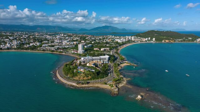 Aerial hyperlapse of Rocher &agrave; la Voile, Baie des Citrons, or Lemon Bay and Anse Vata Bay. Noumea.