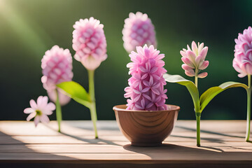 Fototapeta na wymiar pink hyacinth in a pot on the table