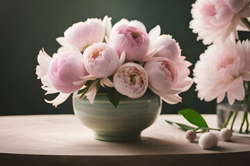 Naklejka na ściany i meble bouquet of pink roses in vase