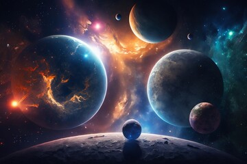 Fototapeta na wymiar Beautiful Universe Planets, Stars, and Galaxies in Outer Space. AI