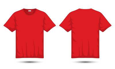 Red T-shirt mockup front and back view. Vector illustration