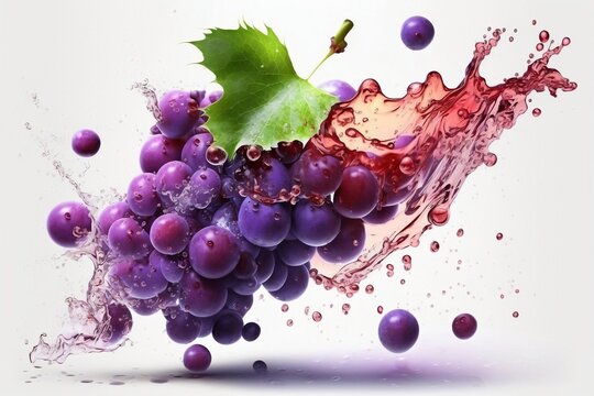 Juicy Splash of Sweet Purple Grapes. AI