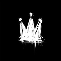 Grunge style Graffiti Crown isolated on white vector. Rock'n'Roll style Crown sign or tag. Street art Crown grunge element in spray paint style. Printable vector template for print fabric and textile