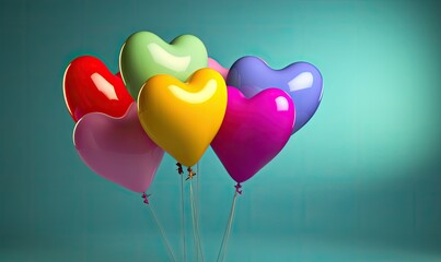 Fototapeta na wymiar Bright and playful colorful heart-shaped balloon bouquet Creating using generative AI tools