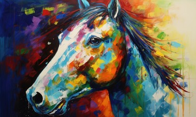 Spectacular artwork created by a colorful painting horse Creating using generative AI tools