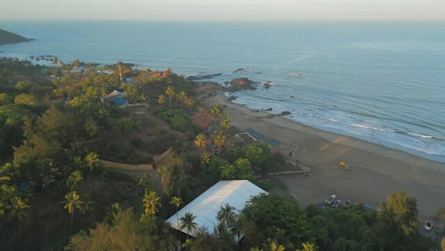 chapora beach wide to closeup bird eye view in goa india