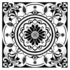 Floral Mandala Pattern Vector Black and White Design