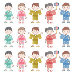 夏祭り　浴衣を着た子供たち