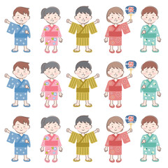 夏祭り　浴衣を着た子供たち