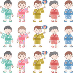 夏祭り　浴衣を着た子供たち