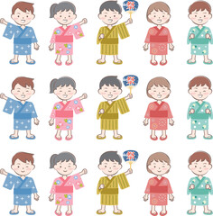 夏祭り　浴衣を着た子供たち